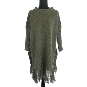 PPLA‎ Clothing Women M/L Haywood Boho Green Sweater Tunic Fringe Slits Lagenlook